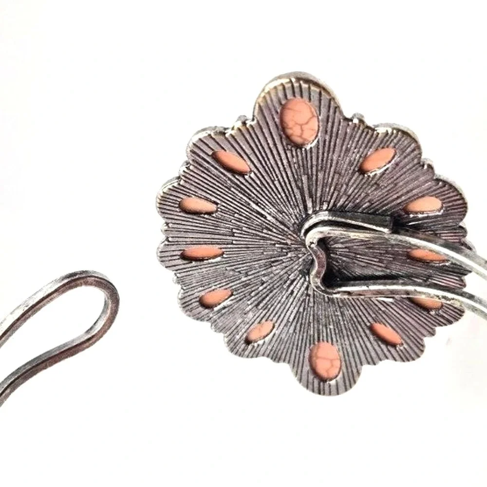 Pink‎ Stone Silver Tone Hinged Statement Bracelet Southwestern Marquis